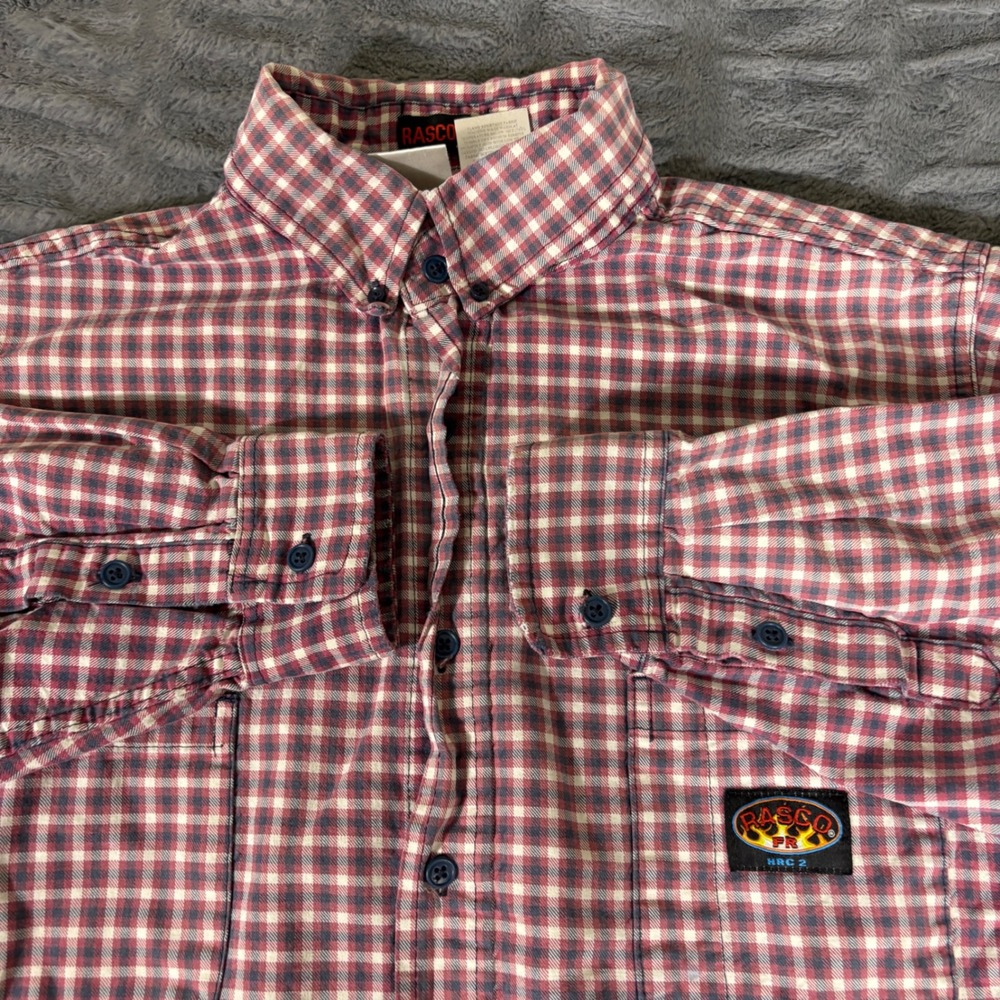 Rasco FR Mens Red Plaid Long Sleeve Flame Resistant Work Shirt HRC 2 Size 3XL